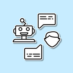 Fototapete - Robot and human conversation sticker icon. Simple thin line, outline vector of Artifical intelligence icons for ui and ux, website or mobile application