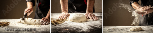 Fotomural Beautiful and strong men's hands knead the dough from which they will then make bread, pasta or pizza