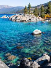 The Clear Water Of Lake Tahoe At Rocky Cove, Sand Harbor, Lake Tahoe, Nevada, USA