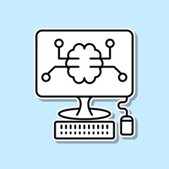 Poster - Smart computer digital brain sticker icon. Simple thin line, outline vector of Artifical intelligence icons for ui and ux, website or mobile application