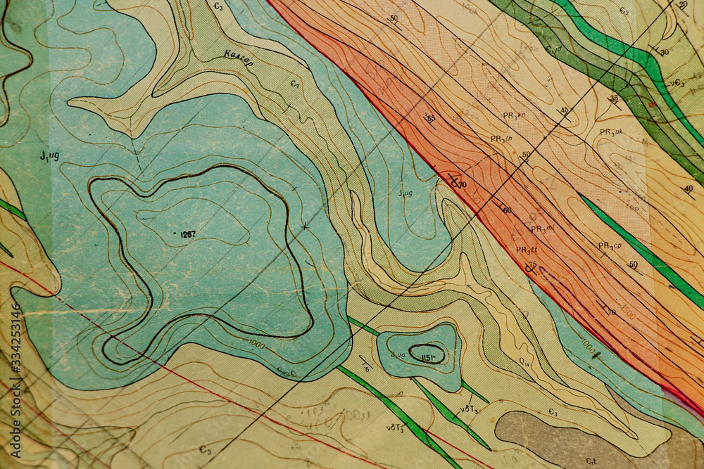 geological map as a background close-up in green colors - obrazy, fototapety, plakaty 