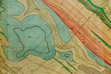 Geological Map As A Background Close-up In Green Colors
