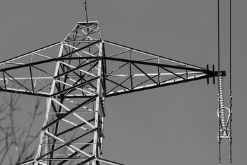 An abstract view of a metal pylon in black and white