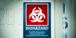 Bio Hazard label on a shipping container