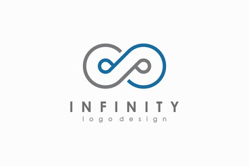 Grey and Blue Line Infinity Logo isolated on White Background. Flat Vector Logo Design Template Element.