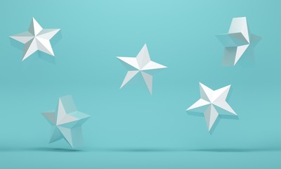 Poster - Blue abstract background with silver flying stars. 3d rendering