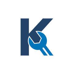 Letter K Wrench Logo Design. Handyman Repair Service. Technology Construction Industry Vector Icon