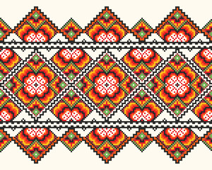 Aufkleber - embroidered good like old handmade cross-stitch ethnic Ukraine pattern. Ukrainian towel with ornament