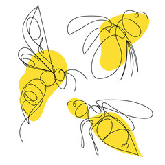 Wall Mural - illustration of a minimalist yellow wasp cartoon. one-line art. vector