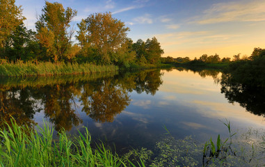 Wall Mural - evening autumn time on river