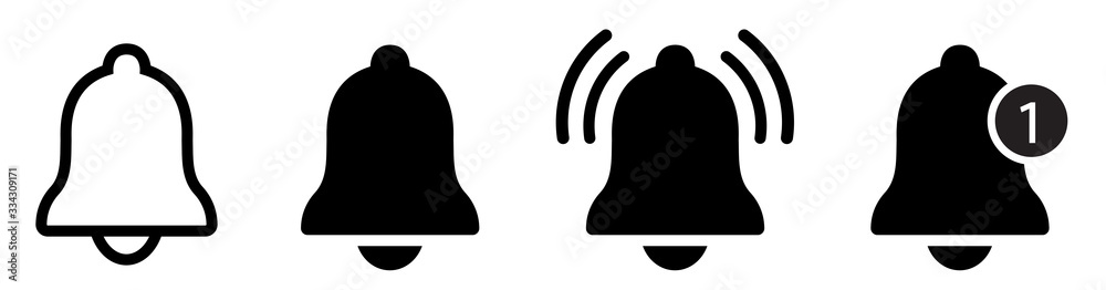 Notification bell icon. Alarm symbol. Incoming inbox message. Ringing bells. Alarm clock and smartphone application alert. Social media element. New message symbol flat style - stock vector. - obrazy, fototapety, plakaty 