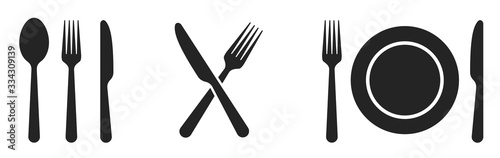 Fotomural Fork, knife, spoon and plate set icons