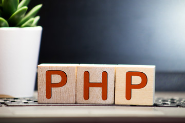 php - isolated text in wooden building blocks