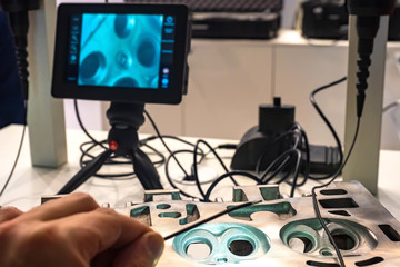 Poster - the video endoscope is used in the laboratory. quality control of metal welding. check the weld. the