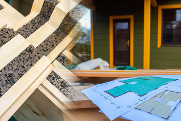 Poster - construction collage. construction documents, materials and future house. modern materials for const