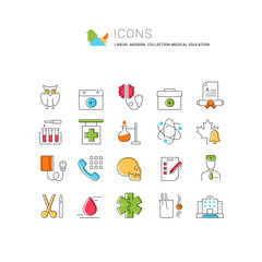 Wall Mural - set vector line icons of medical education