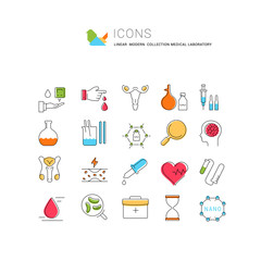 Wall Mural - set vector flat line icons medical laboratory