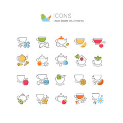 Poster - Set Vector Line Icons of Tea.