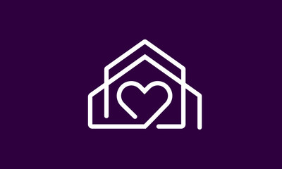 Wall Mural - A line art icon logo of a house with a heart in the middle 