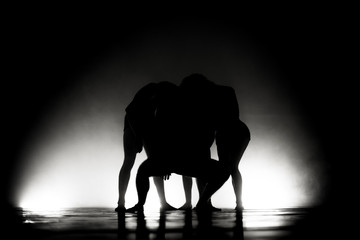 Wall Mural - modern ballet dancers performing. motion blur and smoke.