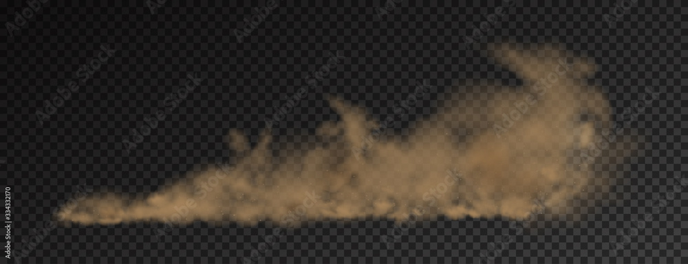 A brown dust plume cloud on a transparent background with copy space. Vector illustrstion - obrazy, fototapety, plakaty 