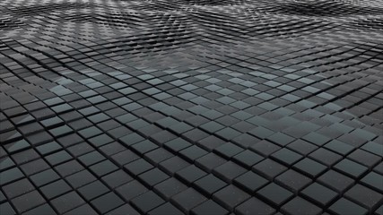 Aufkleber - 3d rendering of black cubes boundless surface. Computer generated abstract wavy background.
