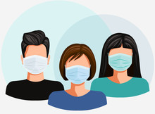 Face Mask. Global Pandemic. Wear Surgical Medical Mask Against  Virus Epidemic. Vector Illustration