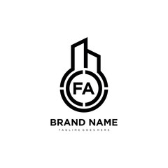 FA initial letter building with circle logo vector.