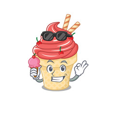 Poster - cartoon character of cherry ice cream holding an ice cream