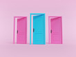 © FOTOSPLASH - creative minimal style design. three open doors on pastel pink background. 3d rendering
