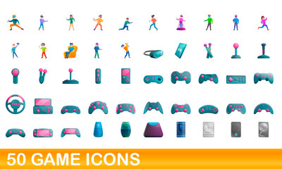 Poster - 50 game icons set. Cartoon illustration of 50 game icons vector set isolated on white background