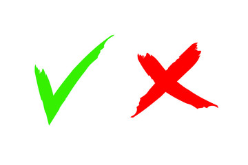 Wall Mural - Check mark icon set. Green tick and red cross flat simbol. Check ok, YES or no, X marks for vote, decision, web.Correct and incorrect sign. Right, wrong icons.vector eps10