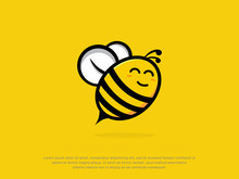 Happy Bee Logo. Character. Modern Design. Vector Illustration