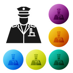 Wall Mural - Black Police officer icon isolated on white background. Set icons in color circle buttons. Vector Illustration