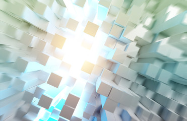 Aufkleber - Glowing white and colorful abstract squares background pattern 3D rendering