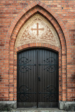 Vaulted And Ornamented Entrance Door To An Old Swedish Church