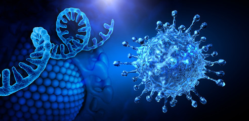 coronavirus pandemic. Single RNA strand. Microscopic view of a infectious SARS-CoV-2 arcturus virus cell. 3D rendering