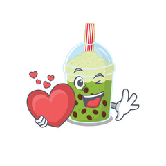 Wall Mural - A romantic cartoon design of matcha bubble tea holding heart