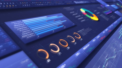 Leinwandbilder - Business stock market, trading, info graphic with animated graphs, charts and data numbers insight analysis to be shown on monitor display screen for business meeting mock up theme