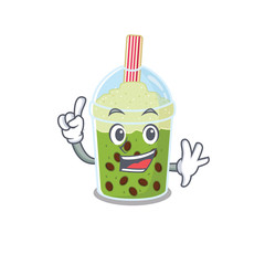 Sticker - One Finger matcha bubble tea in mascot cartoon character style