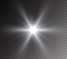 Wall Mural - camera flash light effect isolated on transparent background. white flashlignt, flare, projector ray