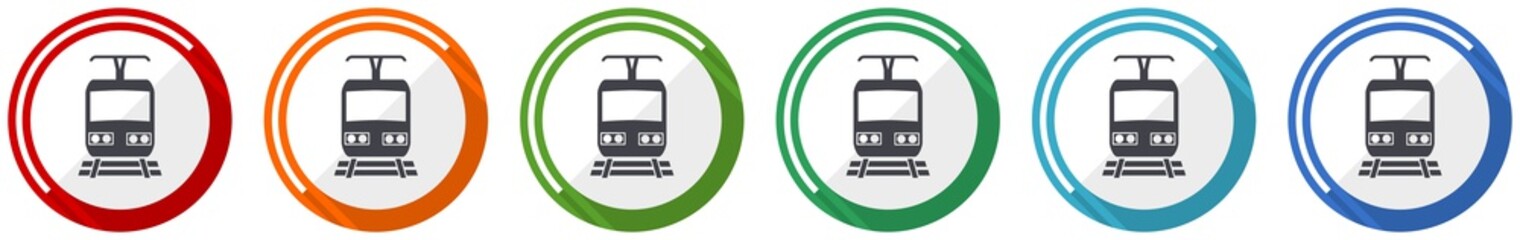 Aufkleber - Train icon set, flat design vector illustration in 6 colors options for webdesign and mobile applications