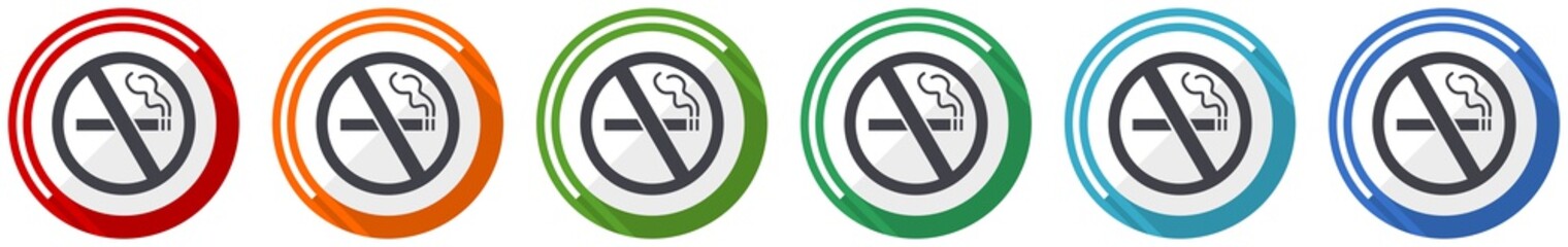 Fototapete - No smoking icon set, flat design vector illustration in 6 colors options for webdesign and mobile applications