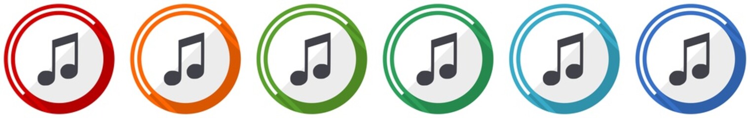 Aufkleber - Music icon set, flat design vector illustration in 6 colors options for webdesign and mobile applications