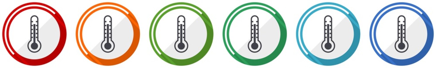 Poster - Thermometer icon set, flat design vector illustration in 6 colors options for webdesign and mobile applications