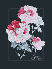 Oriental style painting, Ink Painting of Chinese Peony，can be used for  floral poster, invite. Decorative greeting card or invitation design background