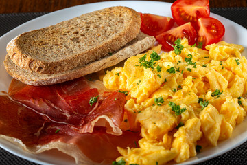 Wall Mural - Fresh omelette with ham and toast