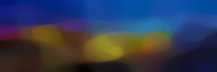 Poster - blurred bokeh horizontal banner background with strong blue, very dark blue and brown colors and space for text