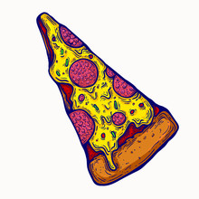 Pizza Isolated Vector Illustration Clip Art Graphic Design Element. Junk Food Clipart Png Greasy Pizza With Dripping Cheese, Tasty Fast Food , Diet, Healthy Lifestyle.
