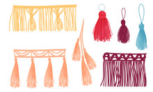 Ornamental Tassels For Clothing Decoration Isolated On White Background Vector Set